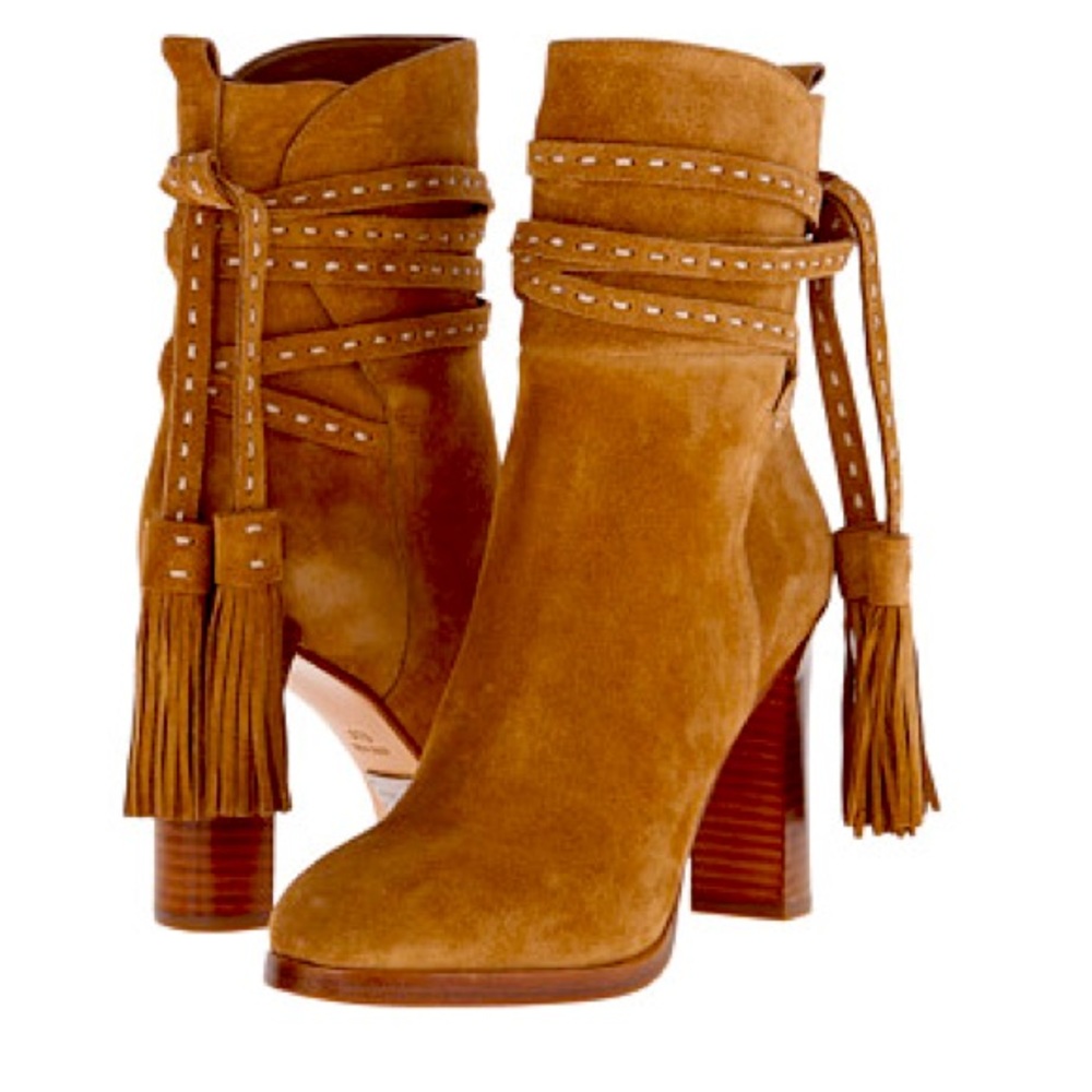 Women’s Michael Kor’s Collection Suede Leather Boho Boots Tassel Fringe 7.5 Brwn